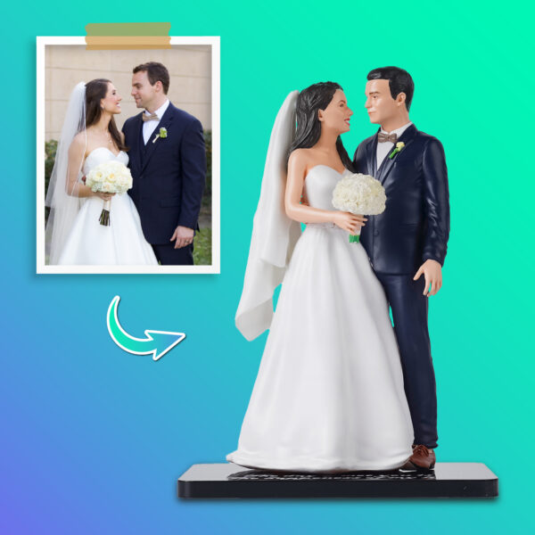 Groom Bride With Flowers, Full Body 3D Figurine, Personalized Wedding Anniversary